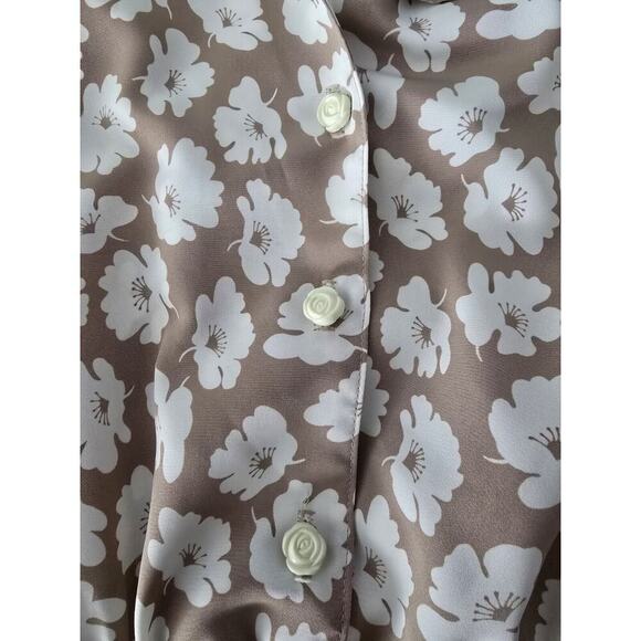 Vintage Orvis Tradwife Pleated Tan Floral Print Button Collared Midi Dress L‎ - Picture 6 of 12